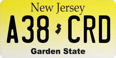 NJ license plate A38CRD