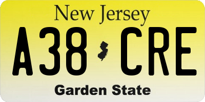 NJ license plate A38CRE