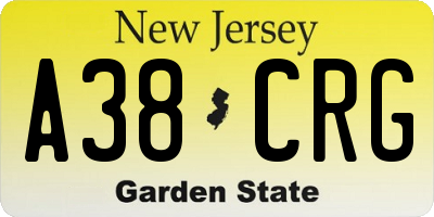 NJ license plate A38CRG
