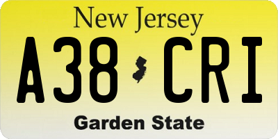 NJ license plate A38CRI