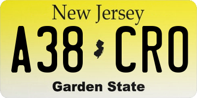 NJ license plate A38CRO