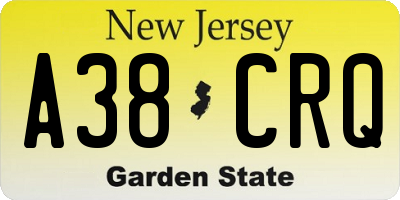 NJ license plate A38CRQ