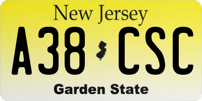 NJ license plate A38CSC