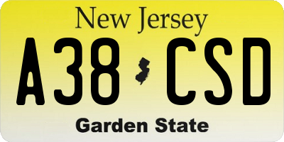 NJ license plate A38CSD