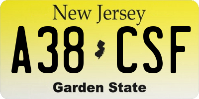 NJ license plate A38CSF