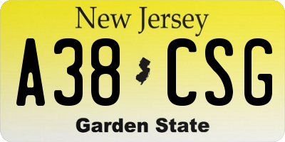 NJ license plate A38CSG