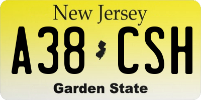 NJ license plate A38CSH