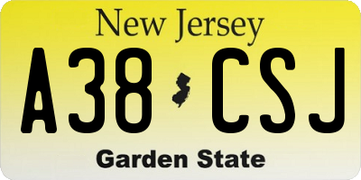 NJ license plate A38CSJ