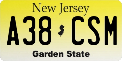 NJ license plate A38CSM