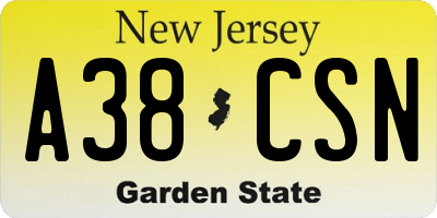 NJ license plate A38CSN