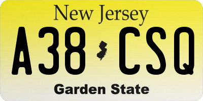 NJ license plate A38CSQ
