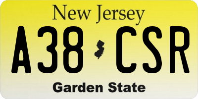 NJ license plate A38CSR