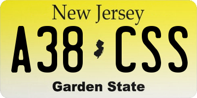 NJ license plate A38CSS