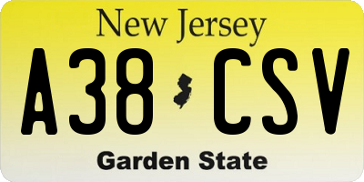 NJ license plate A38CSV