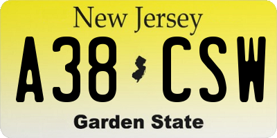 NJ license plate A38CSW