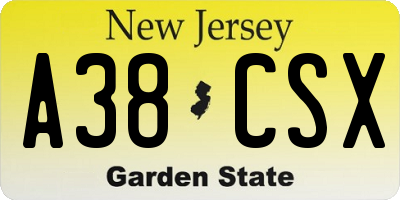NJ license plate A38CSX