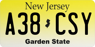 NJ license plate A38CSY