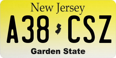 NJ license plate A38CSZ
