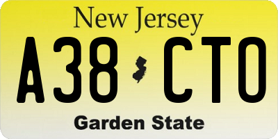 NJ license plate A38CTO