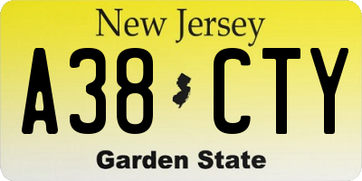 NJ license plate A38CTY