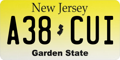 NJ license plate A38CUI