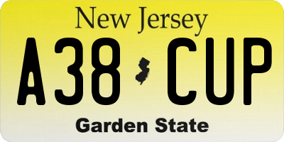 NJ license plate A38CUP