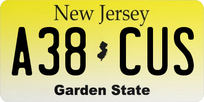 NJ license plate A38CUS