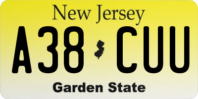 NJ license plate A38CUU