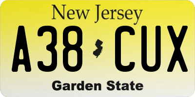 NJ license plate A38CUX