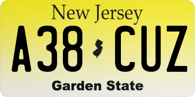 NJ license plate A38CUZ