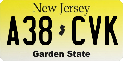 NJ license plate A38CVK