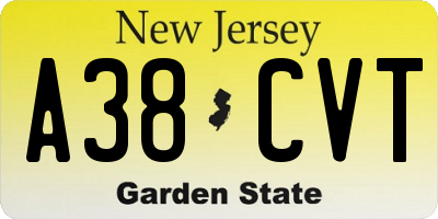 NJ license plate A38CVT