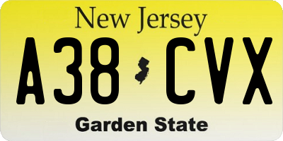 NJ license plate A38CVX