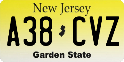 NJ license plate A38CVZ