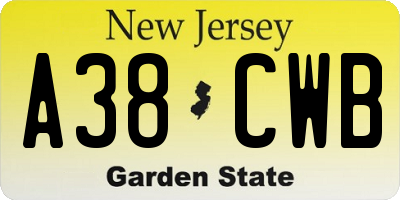 NJ license plate A38CWB