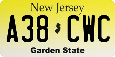 NJ license plate A38CWC