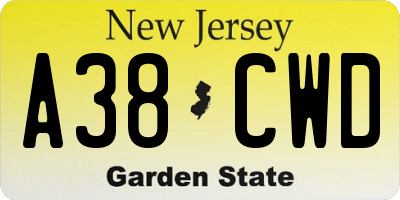 NJ license plate A38CWD
