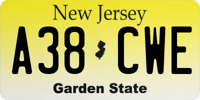 NJ license plate A38CWE
