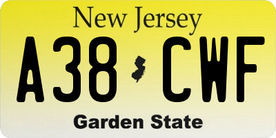 NJ license plate A38CWF