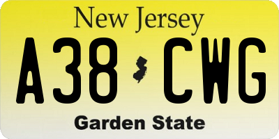 NJ license plate A38CWG