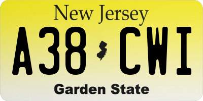 NJ license plate A38CWI