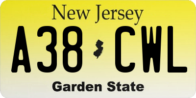NJ license plate A38CWL