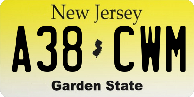 NJ license plate A38CWM