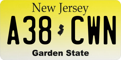 NJ license plate A38CWN
