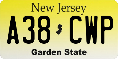NJ license plate A38CWP