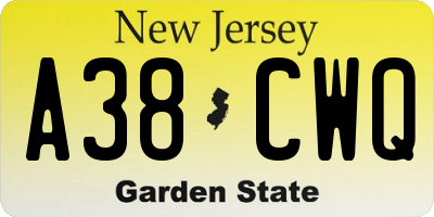 NJ license plate A38CWQ