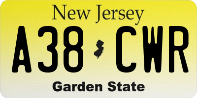 NJ license plate A38CWR