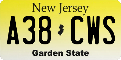 NJ license plate A38CWS