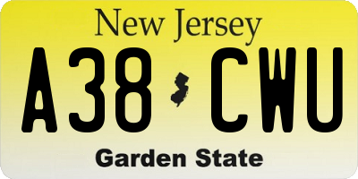 NJ license plate A38CWU