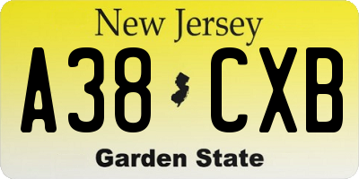 NJ license plate A38CXB